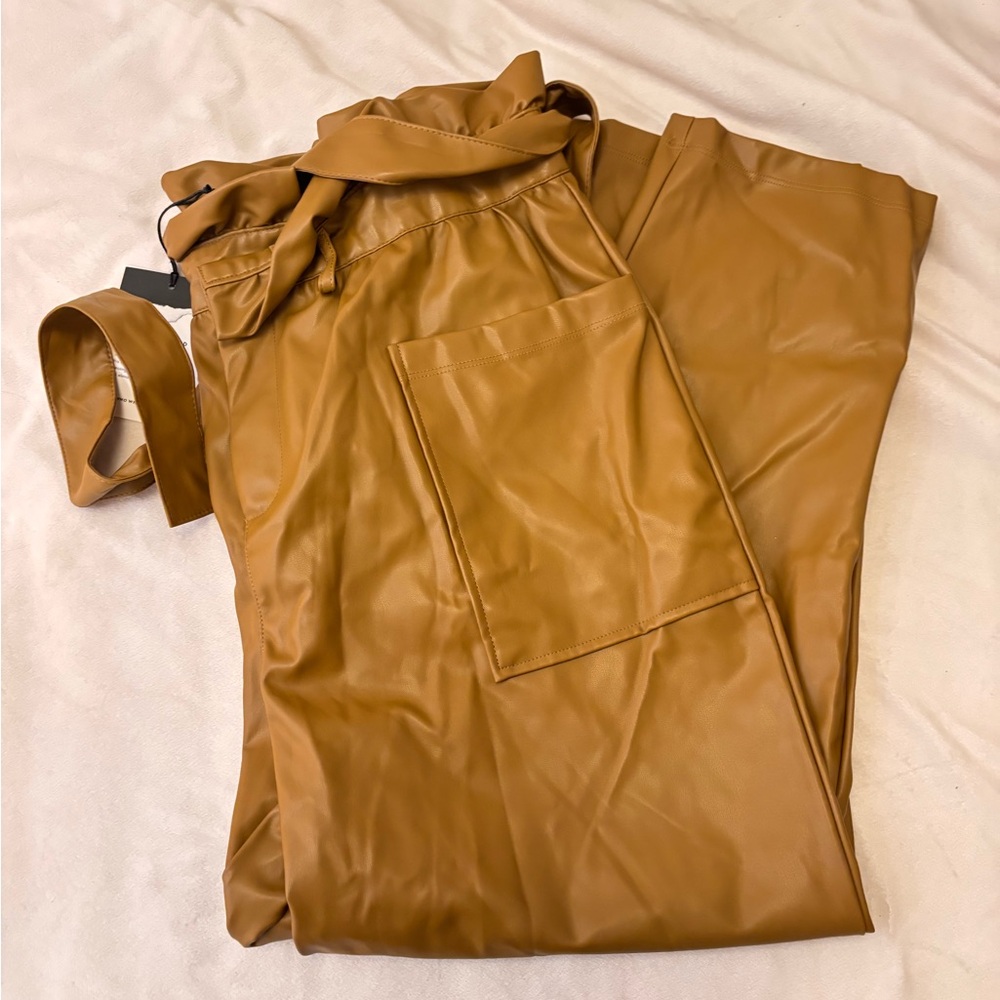 Who What Wear Tan Faux Leather Pants
